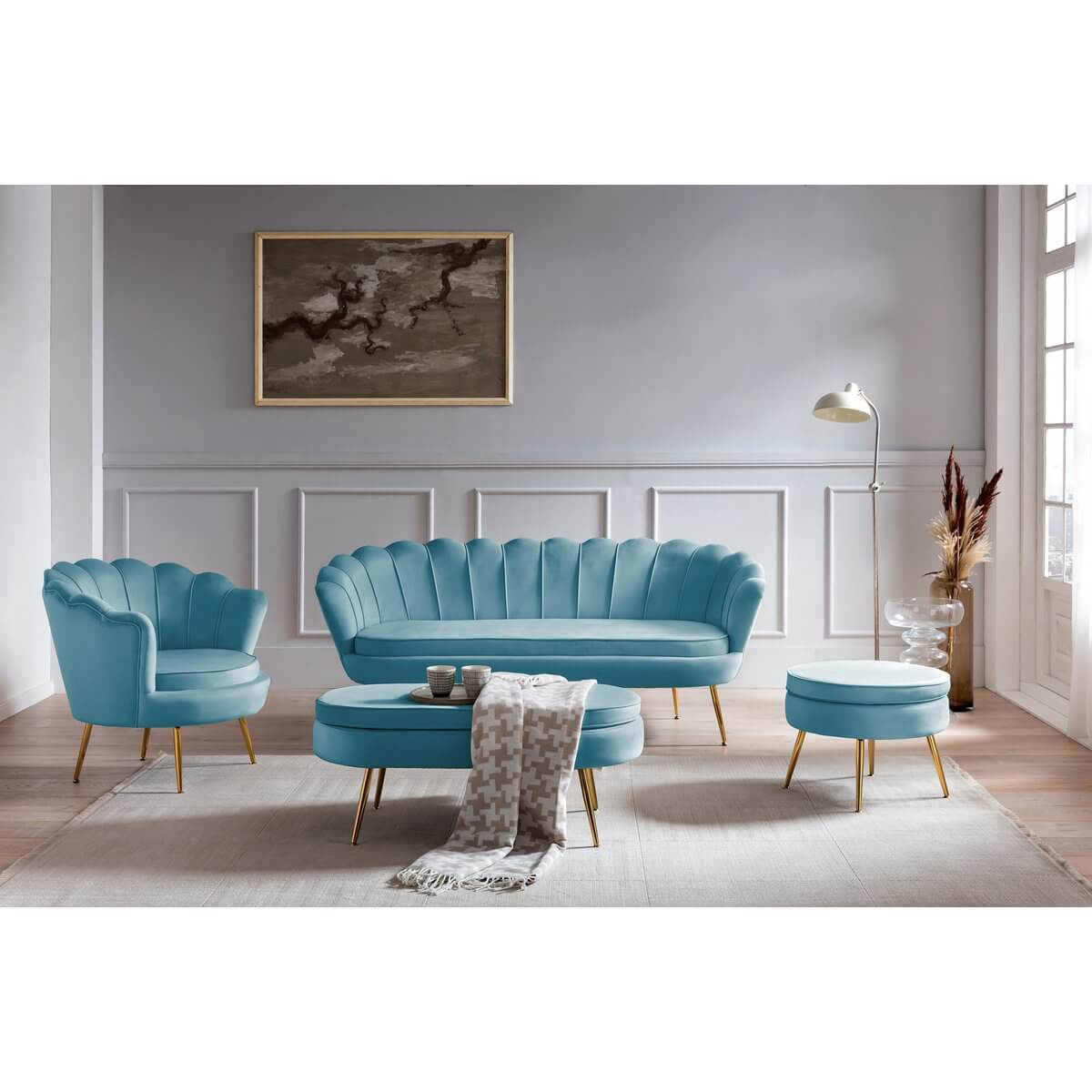 Round velvet pouf blue - SalesFever