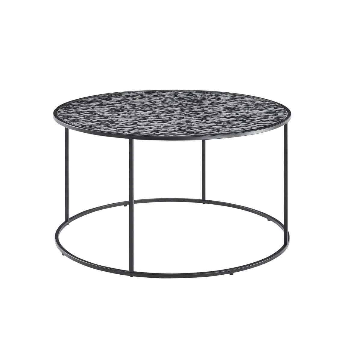 Salontafel rookglas zwart - rond met metalen frame - Ø 80 × 45 cm