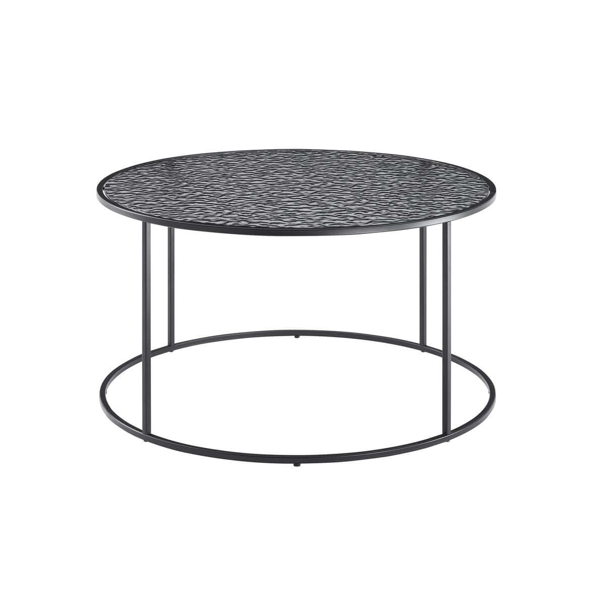 Salontafel rookglas zwart - rond met metalen frame - Ø 80 × 45 cm