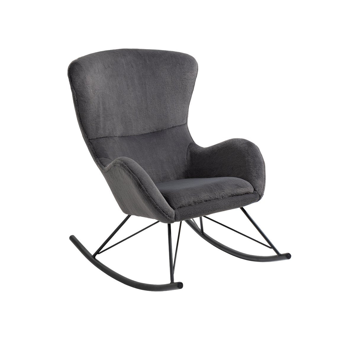 Schommelstoel Grijs – Lamsvachtlook met Zwart Metalen Frame - SalesFever - Casanovio