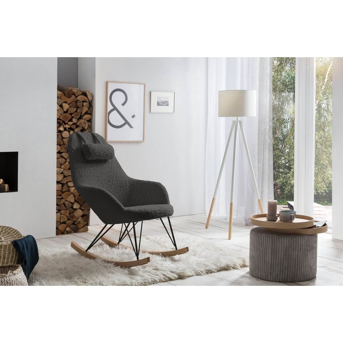 Rocking chair teddy fur grey - SalesFever