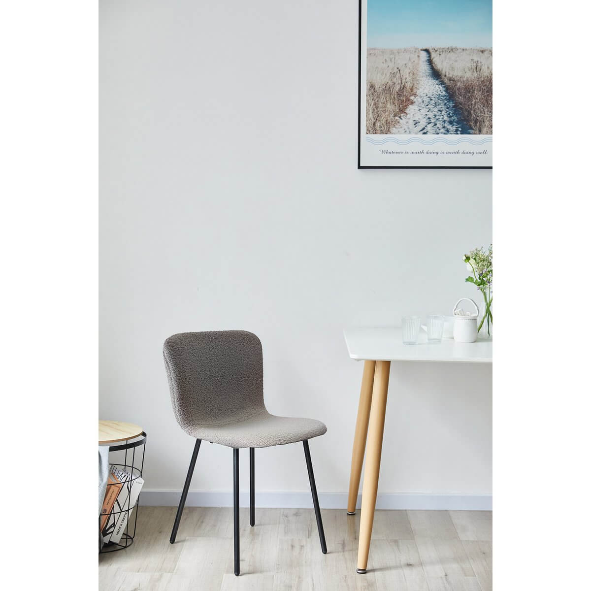 Stuhl Bouclé Optik 4er Set Hellgrau - SalesFever