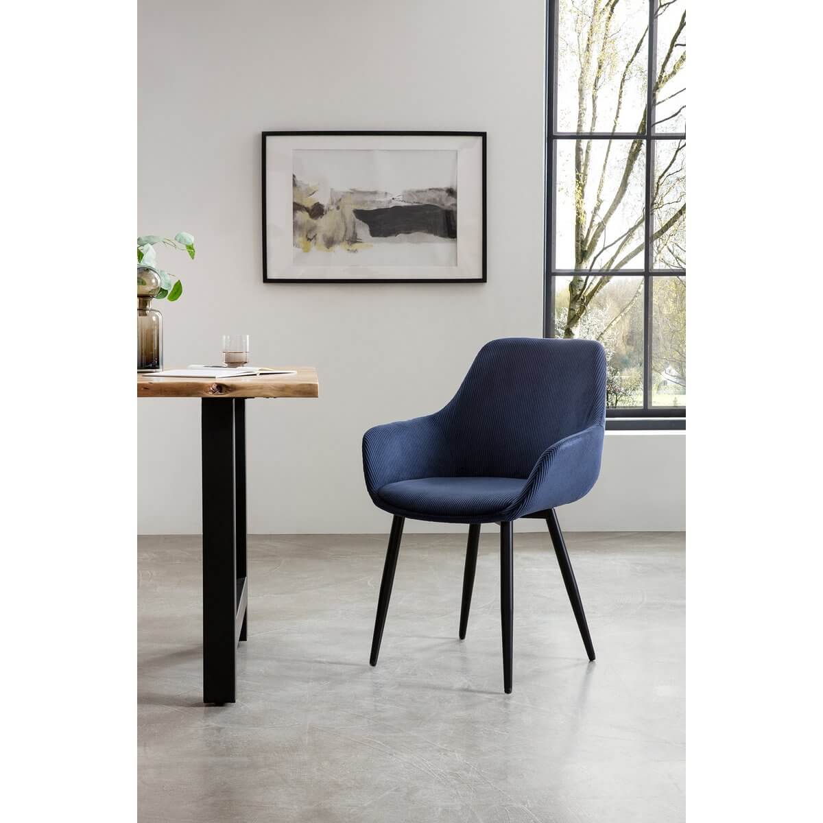 Set of 2 corduroy armchairs, dark blue - SalesFever