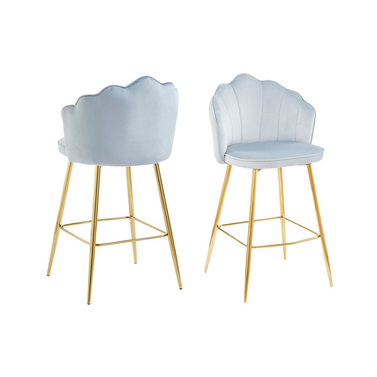 Set of 2 shell design bar stools in light gray velvet - SalesFever