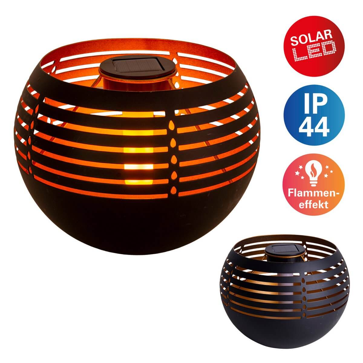 Solar led tafellamp buiten zwart - flame effect met doorbraakpatroon - 21 × 21 × 16 cm