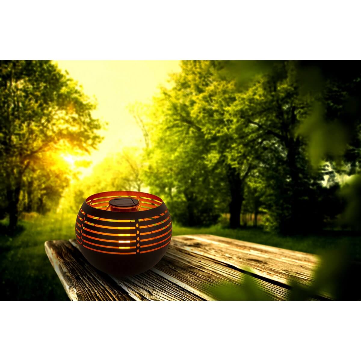 Solar led tafellamp buiten zwart - flame effect met doorbraakpatroon - 21 × 21 × 16 cm