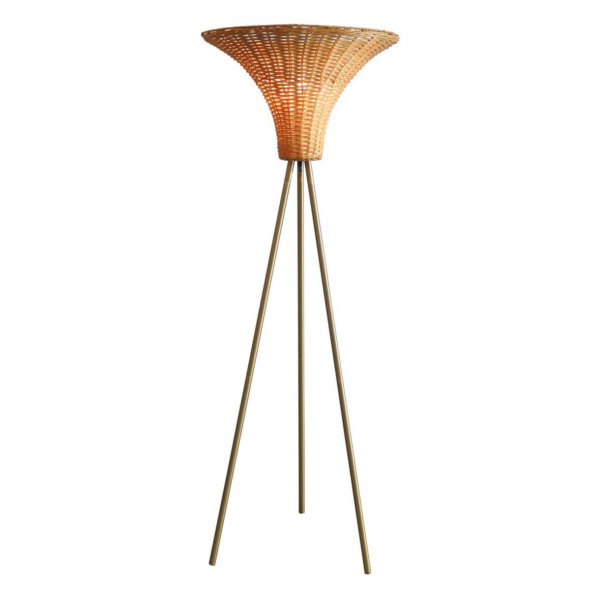 Floor lamp with braided shade brass/natural 150 cm - SalesFever