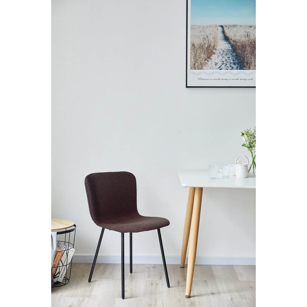 Bouclé look chair set of 4 dark gray - SalesFever