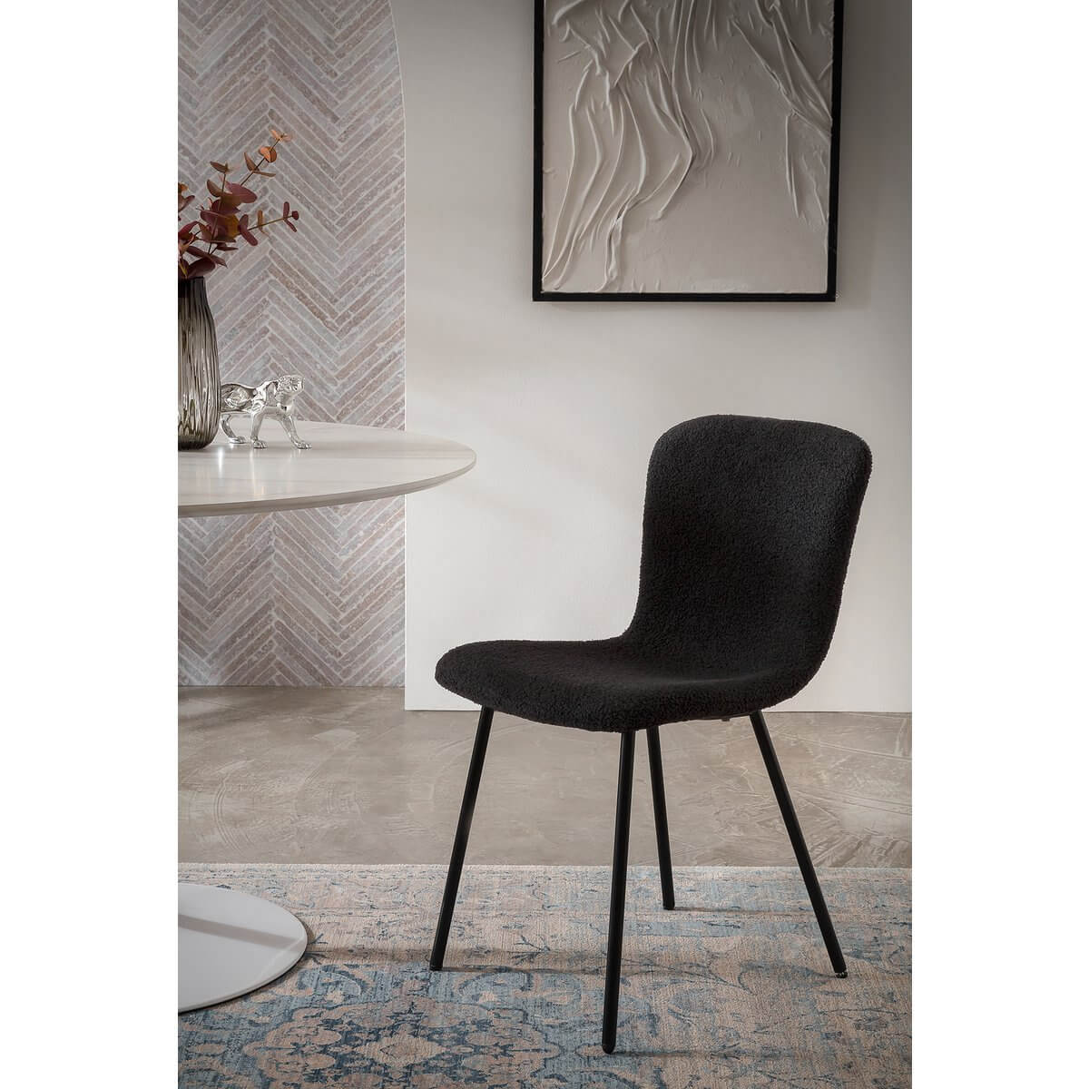 Bouclé look chair set of 4 black - SalesFever