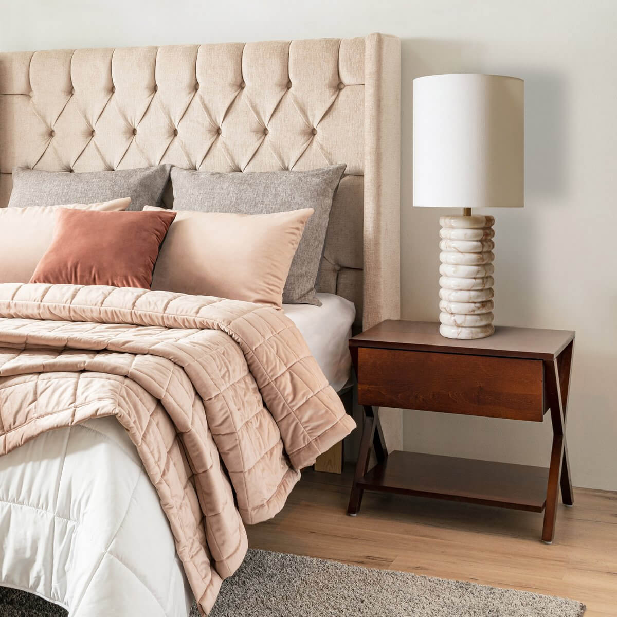 Table lamp marble/linen beige - SalesFever