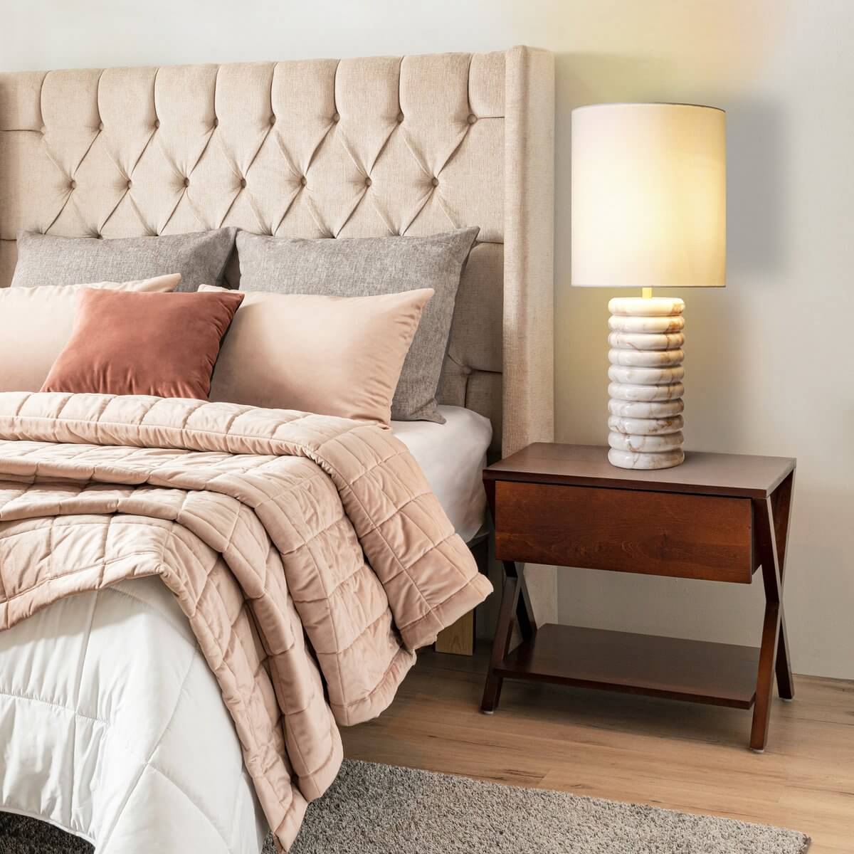 Table lamp marble/linen beige - SalesFever