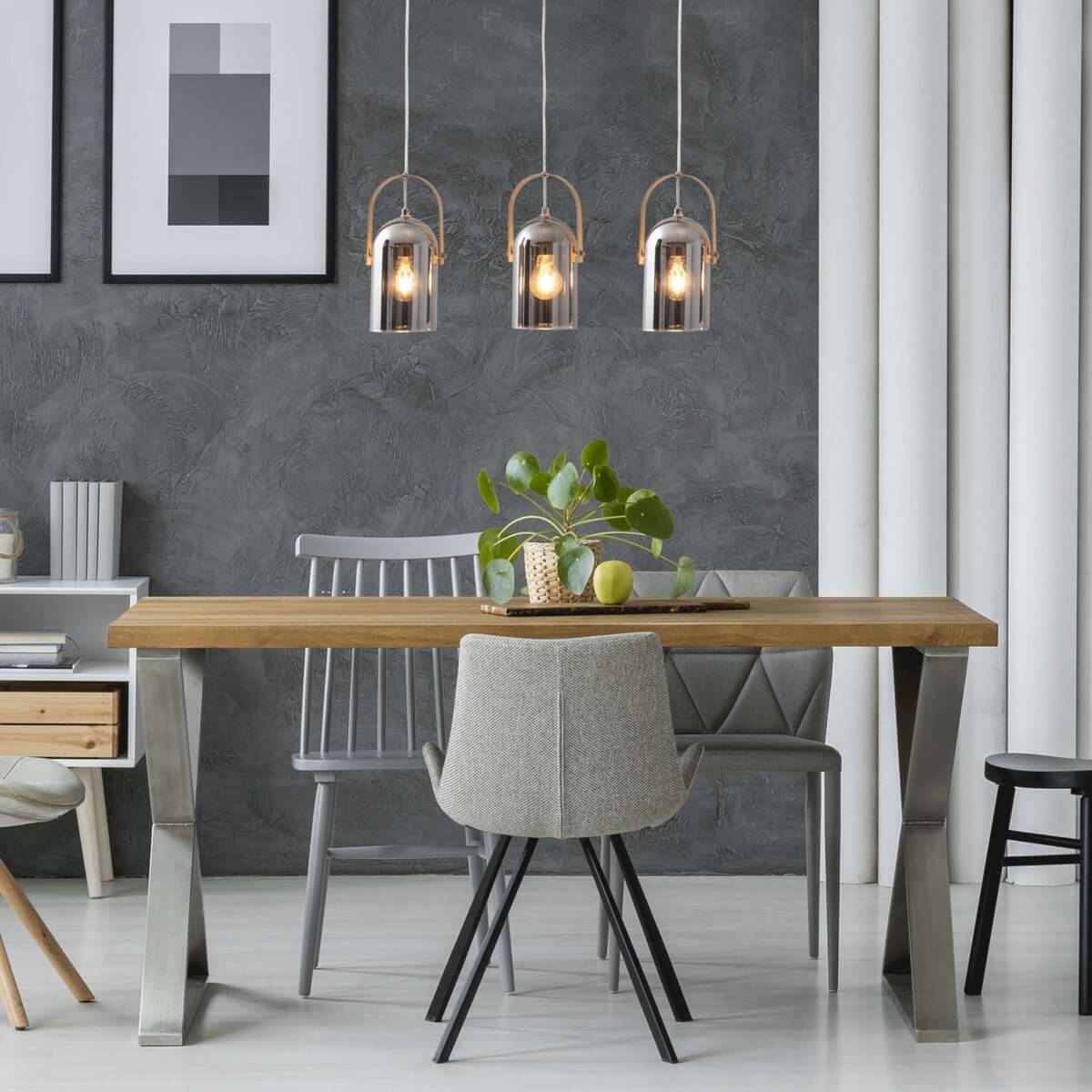 Vidrio hanglamp met spiegelglas natuur/chroom - 64 × 11,5 × 141 cm