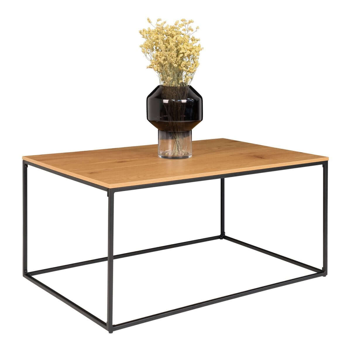Vita salontafel eikenlook - zwart metalen frame - 60 × 90 × 45 cm