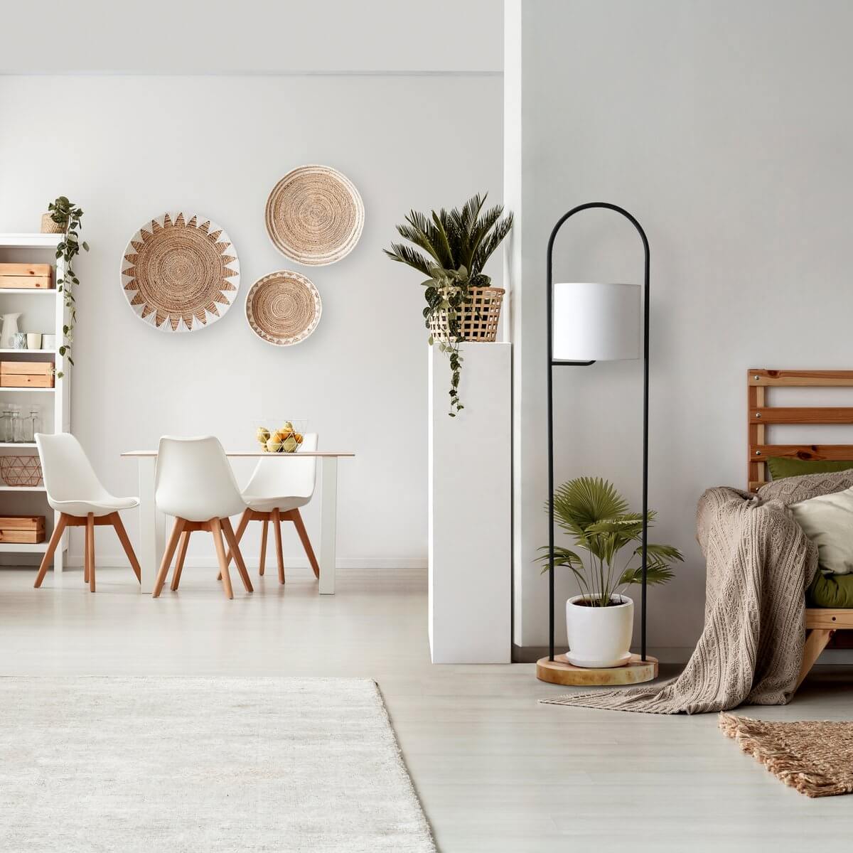 Floor lamp acacia wood natural/white 153 cm - SalesFever