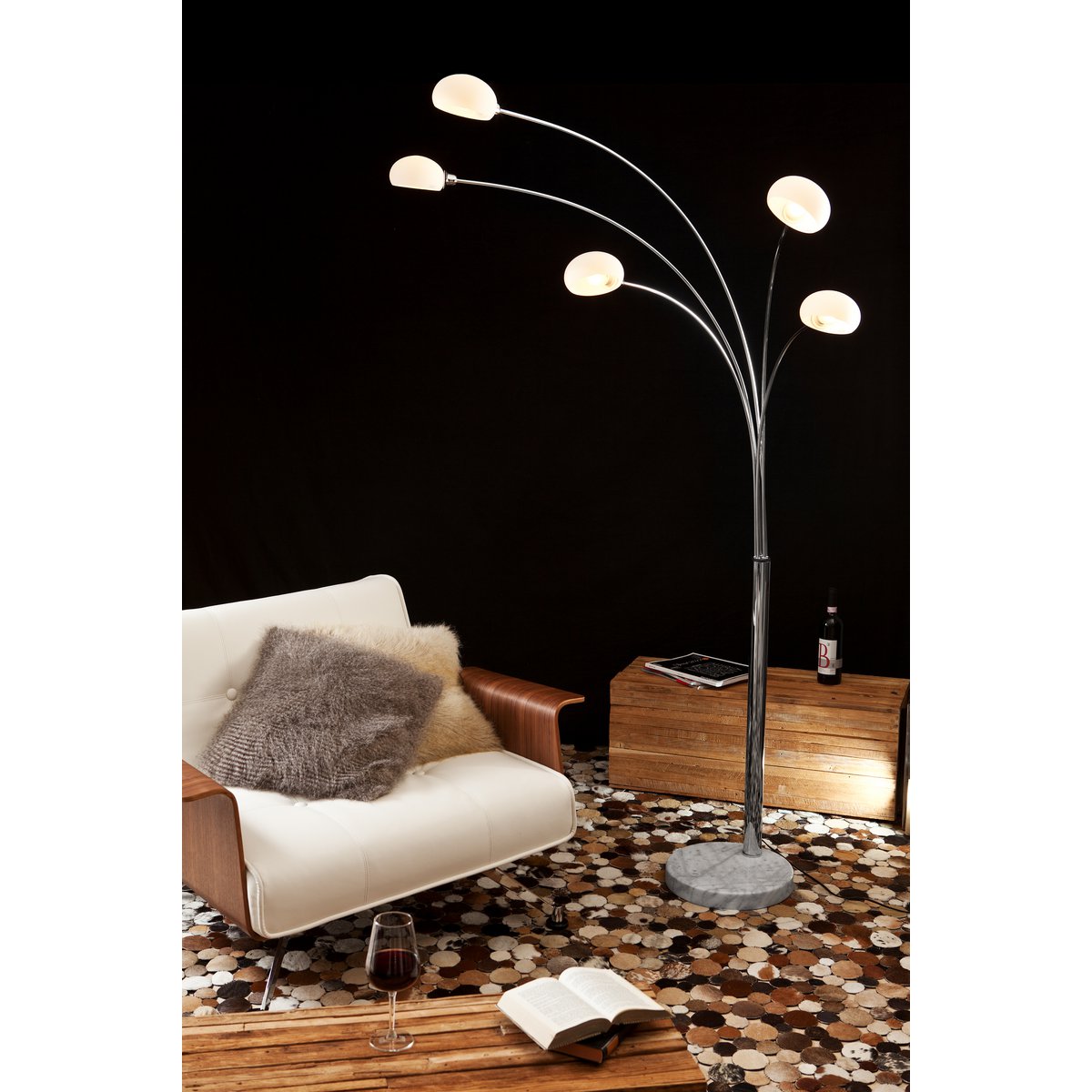 Vloerlamp Retro Booglamp met Glazen Kapjes en Marmeren Voet 120 cm– 5-Lichts Dimbaar - SalesFever - Casanovio