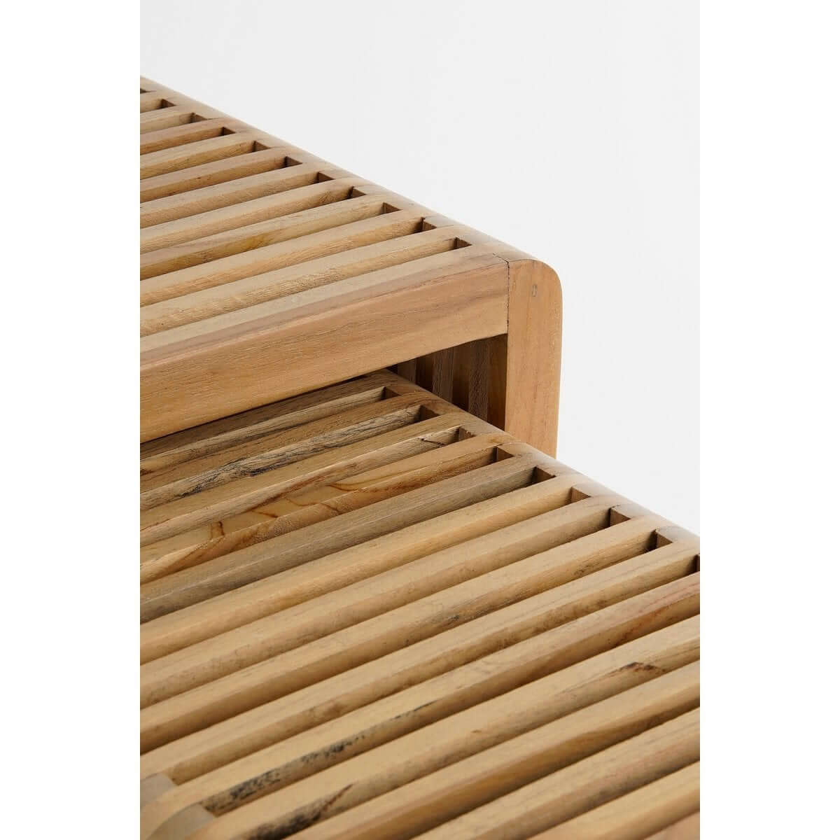 Yonker bijzettafels gerecycled teak bruin - met verticale latjes - set van 3