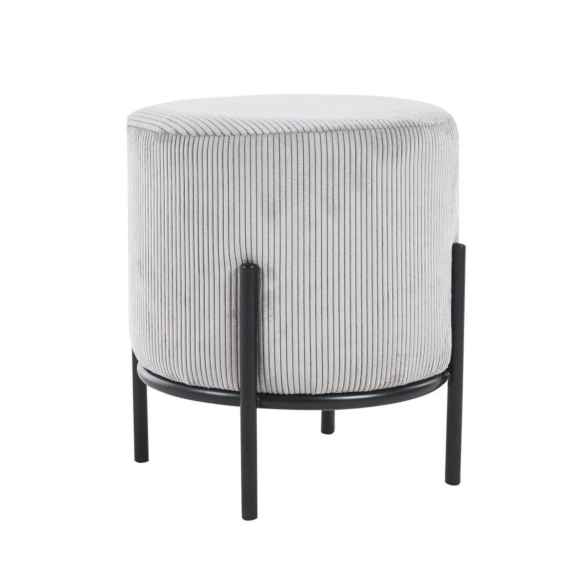Poef Grijs Ø35 cm in Corduroy-Look met Zwart Metalen Frame - SalesFever - Casanovio