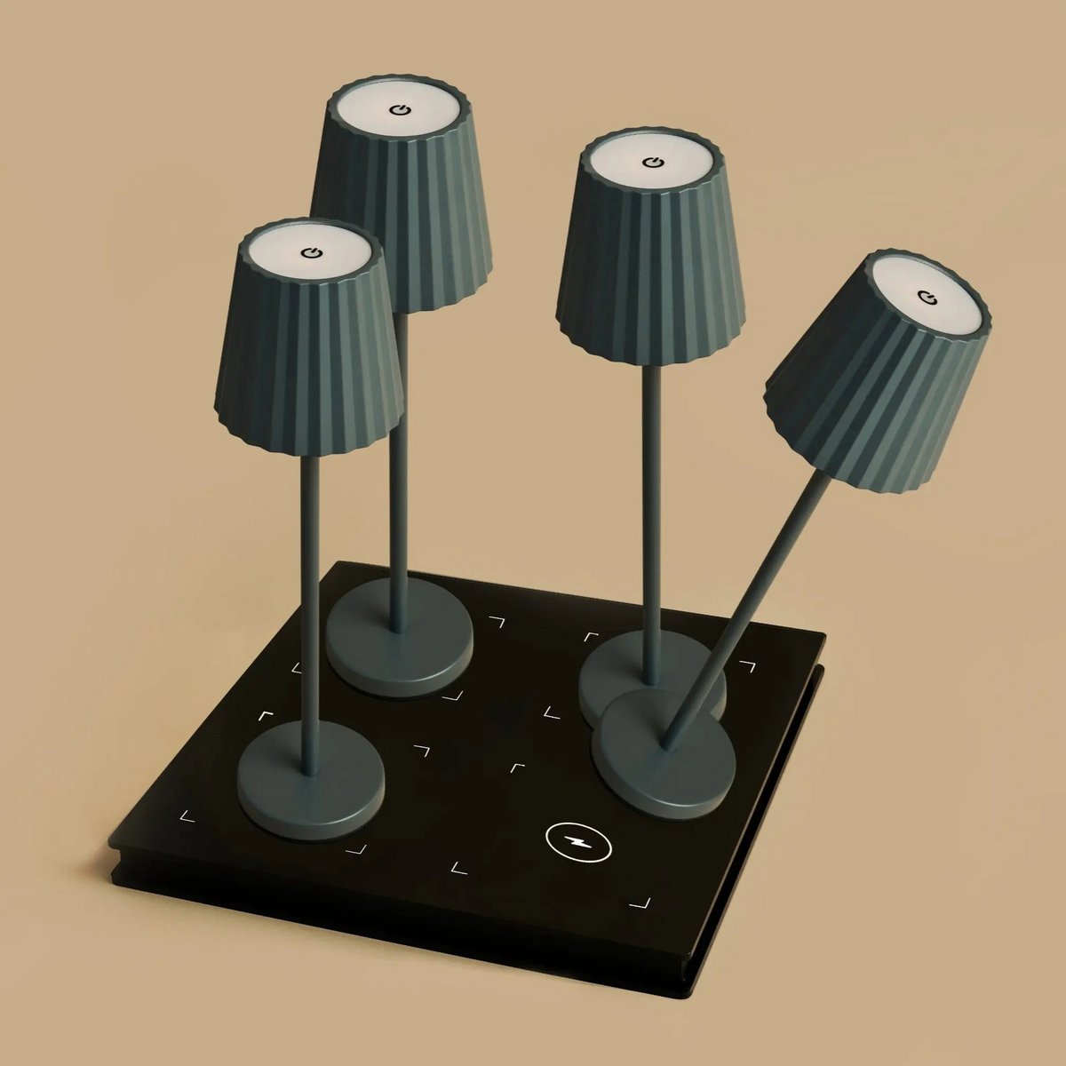 Combiset Professioneel | 4 x Maya steengrijze oplaadbare tafellampen en 1 x Amstellaadstation