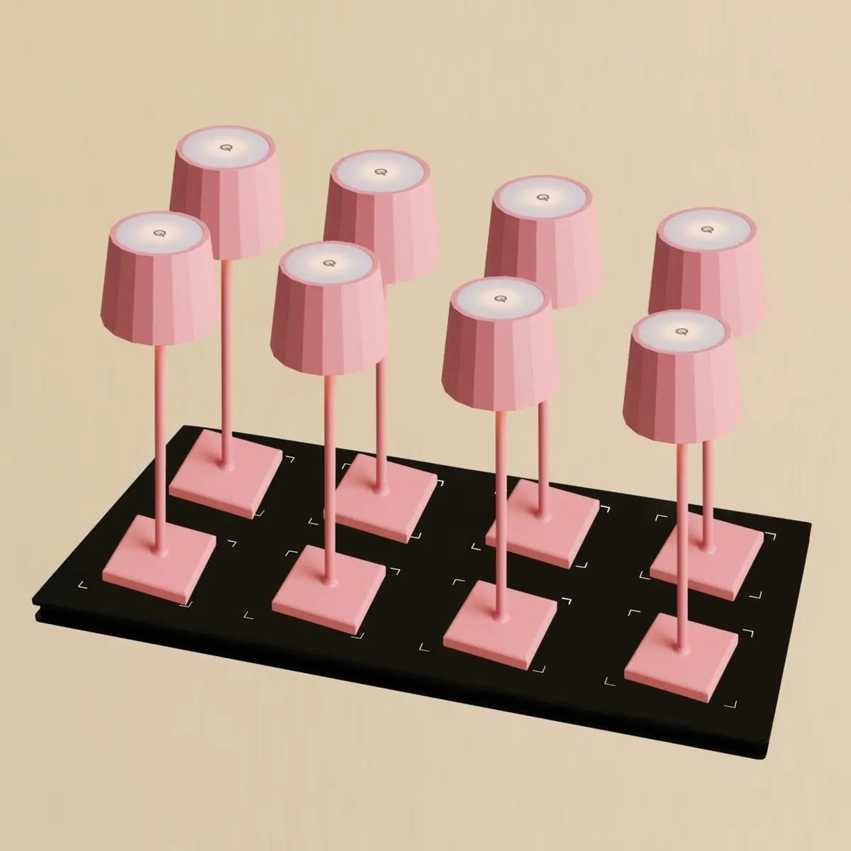 Combiset Professioneel | 8 x Wouter Flamingo Roze Oplaadbare Tafellampen & 1 x Central Station Oplaadstation