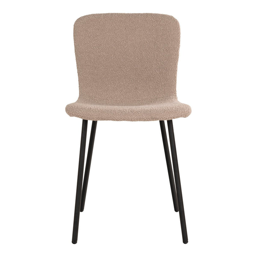 Halden Dining Chair - Eetkamerstoel in bouclé, beige met zwarte poten - Set van 2