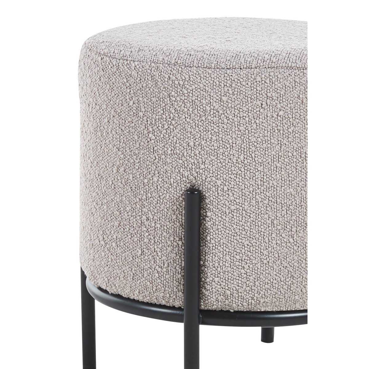 Ronde Bouclé Poef Taupe Ø35 cm met Zwart Metalen Frame - SalesFever - Casanovio