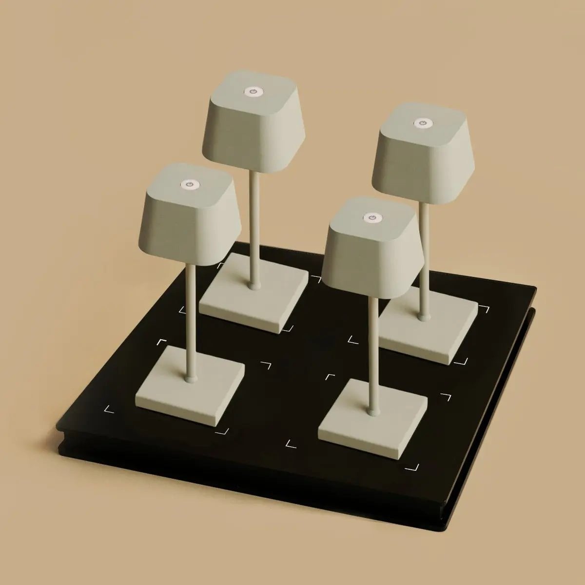 Combiset Professioneel | 4 x Sarphati Mini Schaduwgrijs Oplaadbare Tafellampen voor Horeca & 1 x Amstel Laadstation