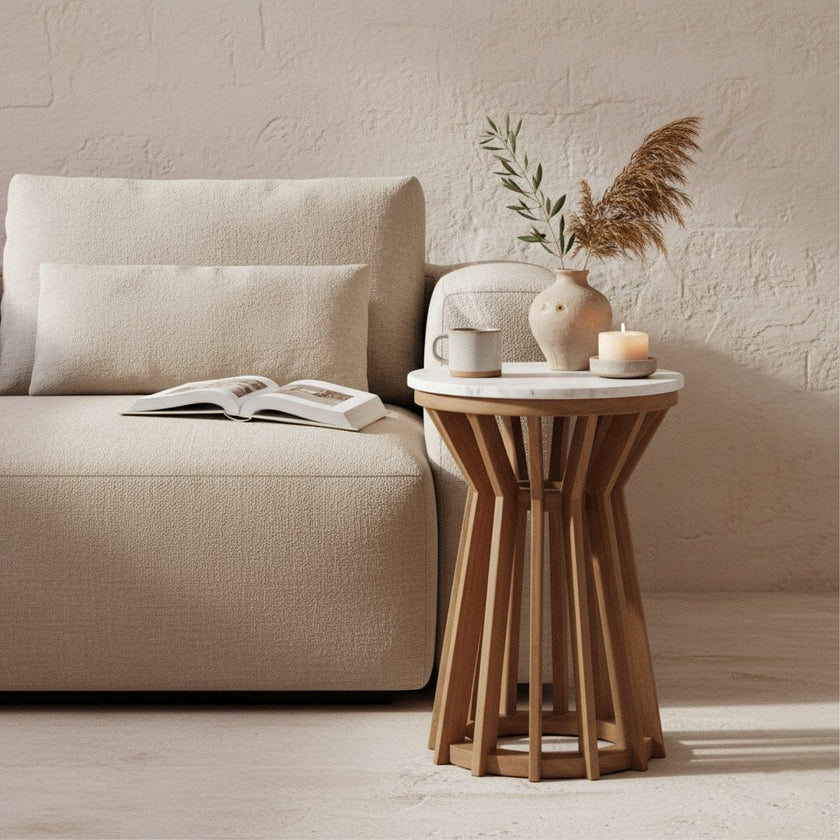 Sarawak bijzettafel marmer wit - 40x40x50 cm