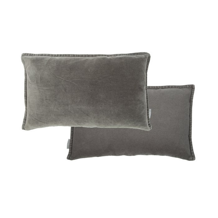 Vintage fluweel/linnen kussen donkergrijs 50x30