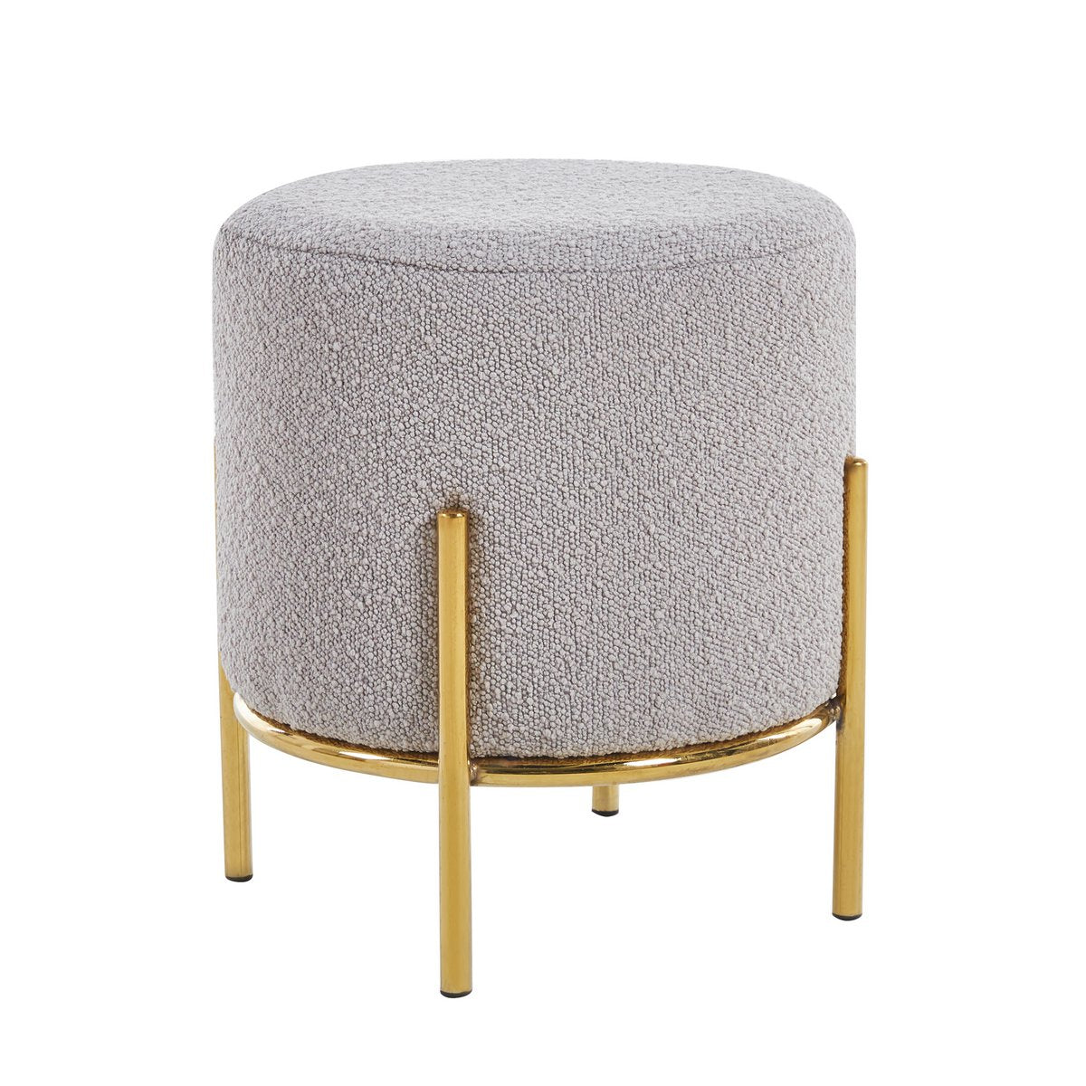 Ronde Bouclé Poef Ø35 cm – Grijs met Goud Metalen Frame - SalesFever - Casanovio