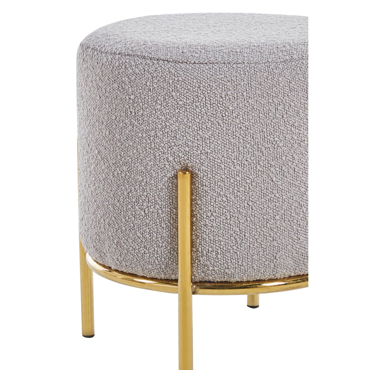 Ronde Bouclé Poef Ø35 cm – Grijs met Goud Metalen Frame - SalesFever - Casanovio