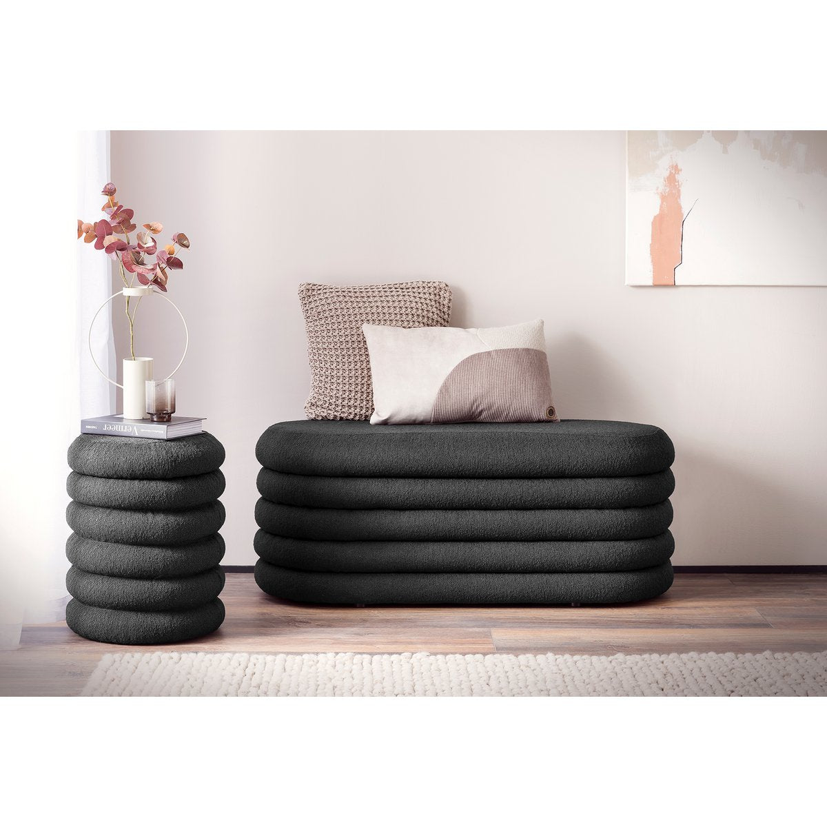 Opbergbank Bouclé Donkergrijs – Modern & Praktisch - SalesFever - Casanovio