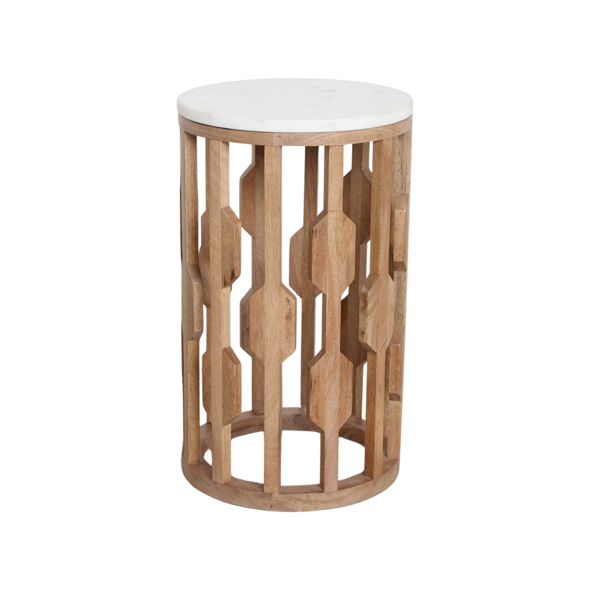 Atjeh bijzettafel marmer wit - 40x40x50 cm